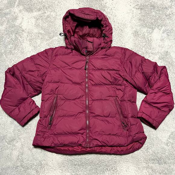 Lands End Down Coat Women Medium Petite 10-12 Puffer Quilted Jacket Maroon - Picture 1 of 8